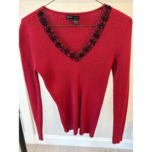 New York and Company Sparkly Red Sweater SZ XS